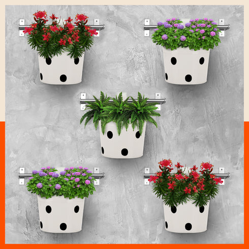 RUI Hanging Metal Pot Holders / Planters for Home / Balcony / Garden | White - Set of 5
